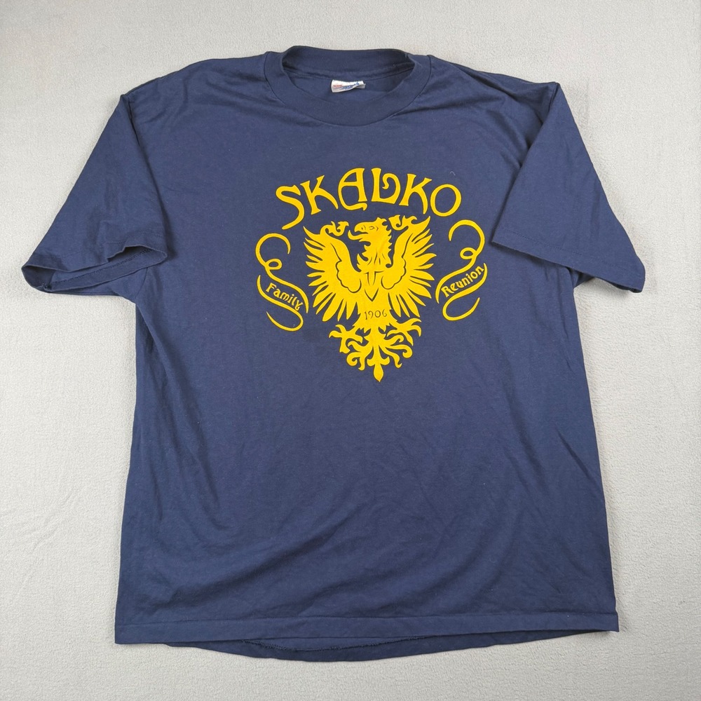 Vintage Hanes Heavyweight Skalko Family Reunion T-Shirt Navy Blue XL USA Made